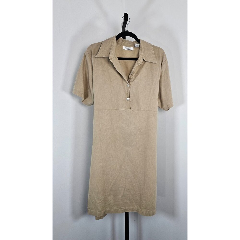 Caran New York Linen Knee Length Short Sleeve Dress - Khaki - SZ 2X